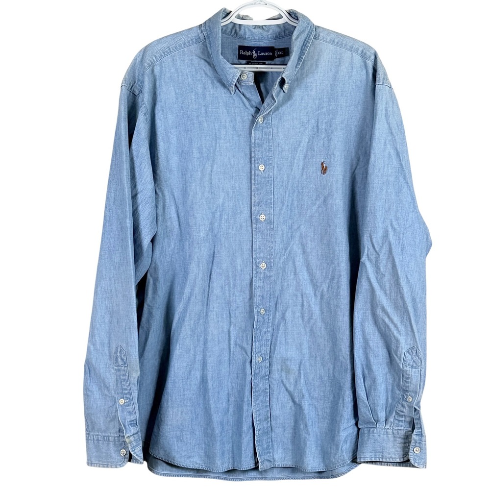 Ralph Lauren Chambray Shirt Button Down Mens XXL Blue Classic Fit L/S read